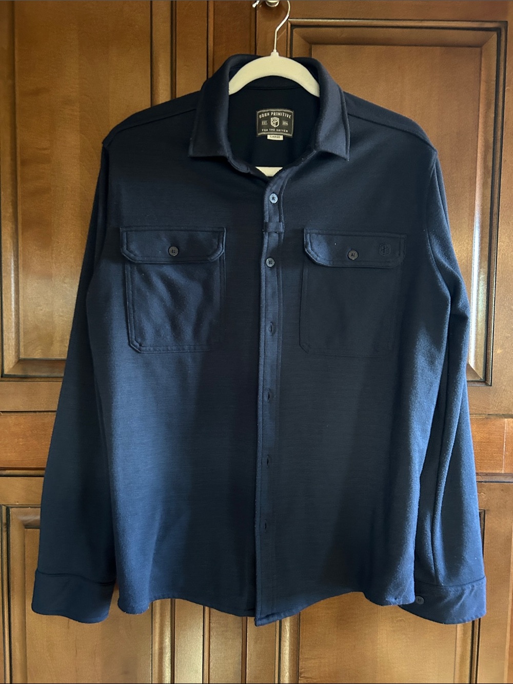 Born Primitive men’s dark blue button front shirt jacket